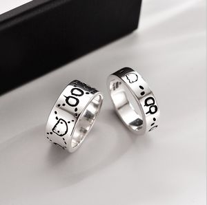 925 Sterling silver platinum plated skull band ring mens and womens fashion promise rings for couples designer classic 3mm 6mm 9mm width us size 6/7/8/9/10/11 Never fade