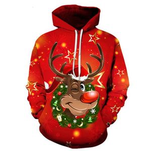 Erkek Hoodies Sweatshirts Noel Elk Baskılı Kapüşonlu ve Kadınlar Boş Zaman Moda Hip Hop Stili Kırmızı Pullover Sonbahar Y2K Giysileri 230206