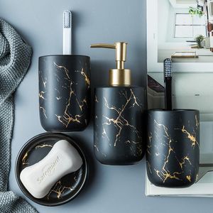 Bath Accessory Set Bathroom Accessories Sets Household Marble Soap Dispenser Ceramic Toothbrush Cup Toiletries Decoration Dish Washing