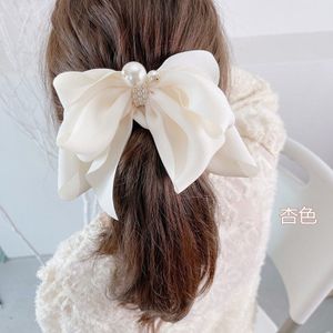 Barntillbehör stora bågar för kvinnor Big Bow Clip Girl Scarf French Barrette med Pearl Long Tail Hair Slides Scrunchies 20st/