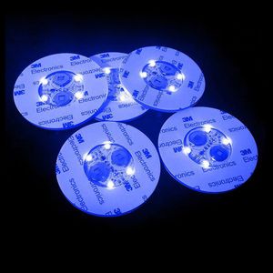 6cm Glow 3M Stickers LED Coasters Lighting 4 LEDs Flashing Lamps Bottle Lead Novelty Light festival Christmas Night Bar Party Decorations Wine usalight