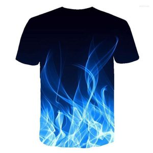 Erkekler Tişörtleri 3D Mavi Kırmızı Alev T-Shirt Bayanlar Siyah Gündelik Gömlek Kısa Kollu XS-6XL