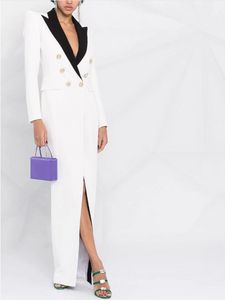 Women's Suits Blazers Elegant Black White Hit Color Collar Dress Arrival Chic Double Breasted Charm Deep V Women For Spring 230207
