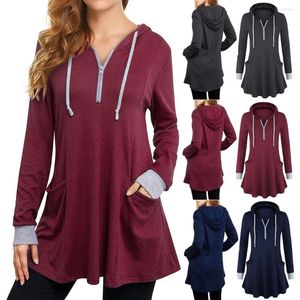 Magliette da donna Camicia da donna Poliestere Spandex Tunica sottile da donna Felpe con cappuccio Felpe con zip a maniche lunghe Camicetta pullover Top Ling