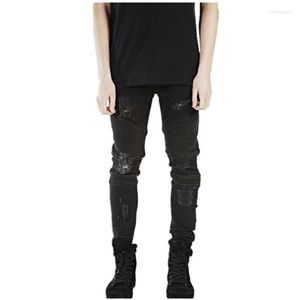 Men's Jeans Men's Tide Hi-Street Mens Ripped Rider Biker Motorcycle Slim Fit Washed Black Blue Moto Denim Pants Joggers For Skinny Men