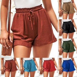 Damen-Shorts, Sommermode, vielseitig, Damen-Leinen, A-Linie, weites Bein, elastisch, Schnürung, Freizeithose, Damen