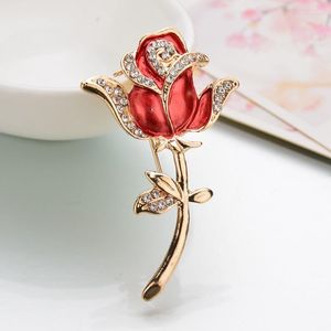 Brosches Fashion Women Rose Brosch Crystal Rhinestone Pins Clip for Sweater Party Gown Ladies M8694