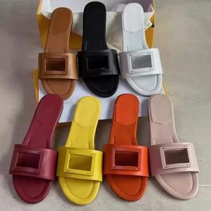 Sommar Baguette Wide-Band Slides Sandals Shoes Women Flats Calfskin Leather Slip On Lady Casual Walking Beach Flip Flops 35-42