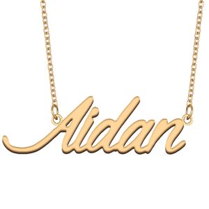 Aidan Name Naszyjnik spersonalizowany dla kobiet litera czcionka Tag ze stali nierdzewnej złota i srebrna dostosowana biżuteria naszyjnik