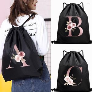 Shopping Bags Summer Outdoor Portable String Bag Thicken Drawstring 26 Letter Print Backpack Gym Shoes For Kids