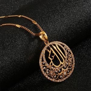 Pendant Necklaces 24k Gold Color Crystal Muslims Necklace Arabic Islamic Rhinestone Jewelry