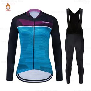 Set da corsa Maglia da ciclismo da donna 2023 Squadra Donna Bici da strada Abbigliamento invernale Pantaloni con bretelle MTB Ropa Ciclismo Pile termico