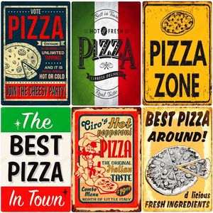 Pizza Zone Targa Great Food Pittura in metallo Targa in metallo vintage Pub Bar Decorazione domestica Miglior poster fatto in casa Pizza italiana Wall Art Plate 20cmx30cm Woo