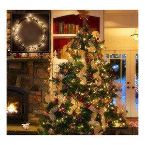 LED -str￤ngar vattent￤ta 10m 100LEDS Copper Wire String Lights Starry Decor Holiday Party Christmas Tree Lamp Pure White Warm Drop Del Dh3ef