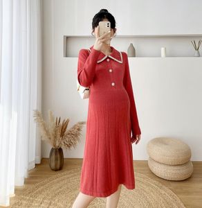 マタニティドレス秋の冬の女性妊娠セーターは暖かいニットドレスエレガントなシックなインシン妊娠のためのスリムな服を厚くします