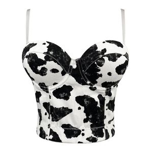 Accesorios Francés Simple fuera del hombro Chaleco Estampado de vaca Volver Hebilla Sexy Mujer Tirante Chaleco Sujetador de mezclilla para mujeres y niñas