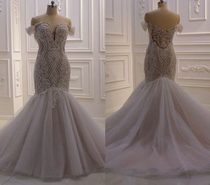 Arapça Dubai Dantel Gelinlik 2023 Kapalı Boncuk Denizkızı Gelin Elbise Buket Buket Vestidos De Novia Özel Yapımı Robe De Mariage