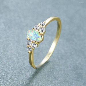 Bröllopsringar Fashion Simple Golden White Opal Ring Female Peripheral Set Fine Cubic Zircon Women Engagement