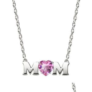 Pendant Necklaces Wholesale Mom Mothers Day Necklace Pink Heart Shaped Zircon Letter Mother Clavicle Chain Gift Jewelry Drop Dhgarden Dh7Wy