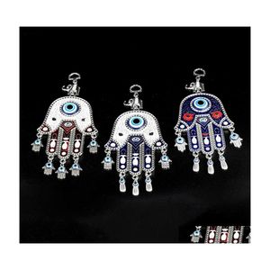 Schlüsselringe Evil Eye Wandbehang Türkei Perlen mit Hamsa Hand Auto Schlüsselanhänger Blaue Quaste Charm Schmuck Ring Kette 5239 Q2 Drop Lieferung DHFQ7