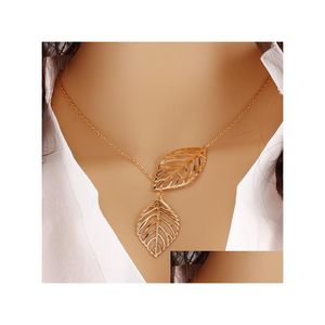 Pendant Necklaces Cr Jewelry New Punk Fashion Minimalist Two Leaves Clavicle For Women Gift Tassel Summer Beach Chain Collie Dhgarden Dhkqz