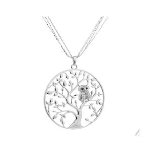 Collane con ciondolo Vita sveglia dell'albero Collana con gufo di cristallo per le donne Vintage Sier Placcato oro Catena lunga Mtilayer Gioielli 3582 Q2 Drop Dhkuh