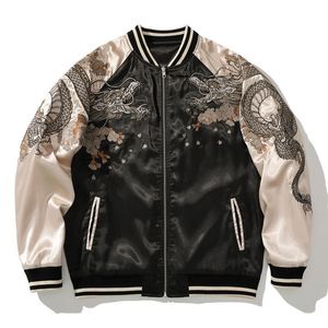 Giacche da uomo Giacca ricamata primaverile e autunnale Dragon Animal Uniforme da baseball da uomo ricamata a contrasto di colore Casual Coppia di vestiti 230206