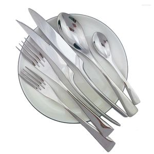 Dinnerware Sets ANG 24Pcs Shiny Black Cutlery Set Stainless Steel Sharp Steak Knives Forks Scoops Silverware Dinner Tableware