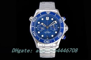 2023NEW OM 44mm diameter Titta p￥ Cal.9900 r￶relse 3-punktskiva med en 12-timmars kronograf och en 60-minuters Sapphire Mirror Mens Watches Designer Watches