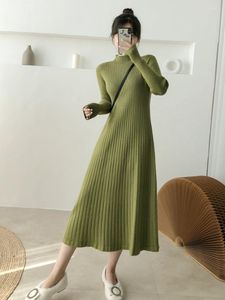 Casual Dresses Autumn Winter High Neck Knitted Maternity Long Sweaters Loose Straight Pullovers Dress Clothes For Pregnant Women T330