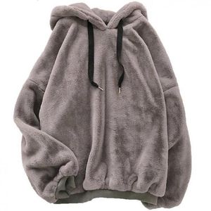 Damen Hoodies Sweatshirts Wintermode süß und samtig warm Harajuku Koreanisch locker lässig Wolle Flanell Pullover Sweatshirt 230207