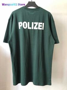 Мужские футболки, футболка большого размера, зеленая футболка VETEMENTS POLIZEI, мужская и женская футболка с принтом в виде полицейского текста, топы с вышитыми буквами VTM на спине, 020723H