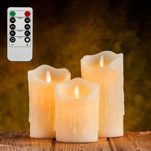 Свечи 3 ПК, мерцающие плавные столбы светодиодные свечи с удаленным ночным светодиодным восковым светом пасхальной свечей свадебной украшения. Освещение 230206