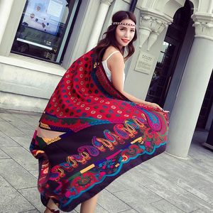 Halsdukar Etnisk stil Kvinnor Bomullshalsduk Retro Print sjalar Wraps Large Size Pashmina Foulard Bandana Summer Beach Cover Up Hijab
