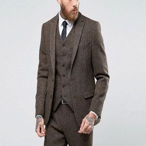 Ternos masculinos 2023 Vintage Brown Herringbone Tweed Men Wedding for Man no noivo Groom Wear Blazer Slim Fit personalizado feito Tuxedo