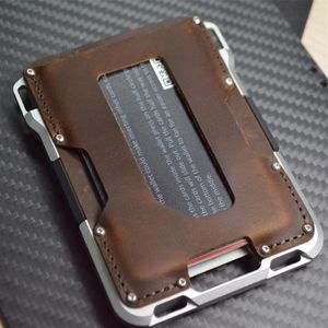 Men's leather card holder RFID blocking aluminum alloy card holder multifunctional metal card holder wallet2533