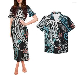 Party Dresses Couple Polynesian Clothing Womens Dress Samoa Tribal Women Short Sleeve Maxi Matching Men Shirts