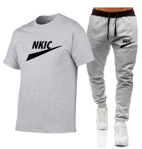 Summer Mens Brand LOGO Tracksuit Casual Sport Suit T-shirt 2 Piece Set Oversized Sportswear Breathable O-neck Street Clothing