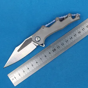 1Pcs H1687 Flipper Folding Knife M390 Satin Finish Blade TC4 Titanium Alloy Handle Ball Bearing Fast Open EDC Pocket Knives with Nylon Bag
