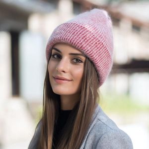 Beanies Beanie/Skull Caps Angora Fur Wool Hat Men and Womaned Stabeded Bledend Bleded Warmth Knit Gorras de Invierno Para Mujer 2023
