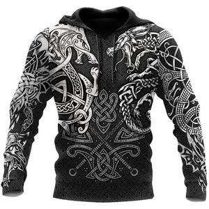 Erkek Hoodies Sweatshirts Rafine Viking Sembolü Baskı 3D Erkekler Avrupa ve Amerikan Tarzı Kapüşonlu Kıyafetler Sonbahar Butik Desen 230206