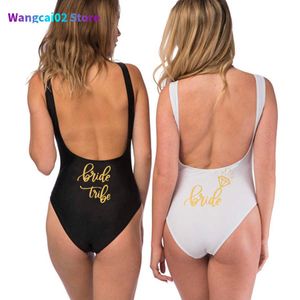 Swimwear's Swimwear Bride Tribe Stampare costume da bagno con un pezzo per donne costume da bagno Female Feeding Fedding Wedding Wedding Bikini senza schienale 020723H