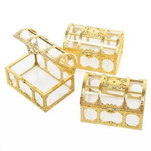 Wrap 10pcs Golden Treasure Chest Candy Boxes Jewely Storage Plastic Snack Packaging Presentförpackning för födelsedagsbröllopsfestdekorationer 0207