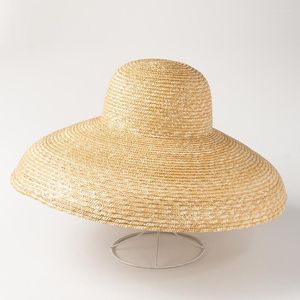 Hüte mit breiter Krempe WeMe Retro Eleganter Kuppel-Strohhut im Becken-Stil für den Sommer-Sonnenschutz am Strand für Damen