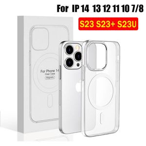 Magsoge transparant heldere acryl -magnetische telefoonhoesjes voor Samsung Galaxy S23 S22 plus ultra iPhone 14 13 12 11 xr XS met Retail Pakket compatibele magsafe lader