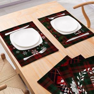 Table Mats Christmas Cooton Linen Place Mat Dining Non Slip Pad Cutlery Food Home Decoration