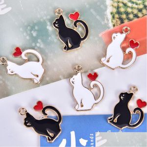 Charms 20st Classics Lucky Cat Enamel Craft Metal Animal Kitty för nyckelringar örhängen DIY -smycken som gör handgjorda droppleveranser Hitta dhyjj