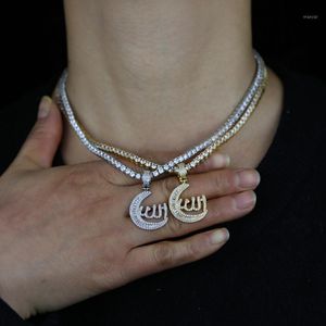 Łańcuchy Lucky Islams Muzułmanie Wzór księżyca Naszyjnik Zamek Cyrkon 3 mm łańcuch tenisowy urok biżuteria dla kobiet Hip Hop