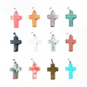 Pendant Necklaces Cross Shape Gem Stone Mixed Pendants Loose Beads For Bracelets And Necklace Charms Diy Jewelry Women Gift D Dhgarden Dhxor