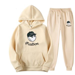 Varumärkesdesigner Herrspårsfall Malbon Golf Sportswear Warm Two Piece Loose Malbon Hooded tröja Pants Set Jogging Harajuku Street Graphic Hoodie Pant Suit 7002